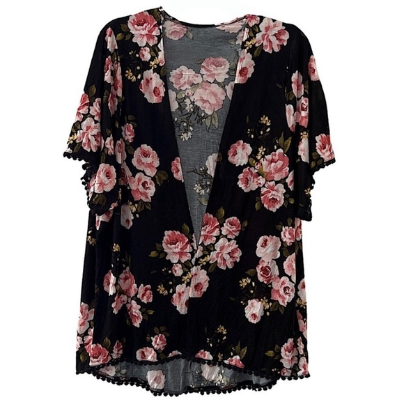 Black & Pink Floral Print Cover Up - Picture 1 of 10